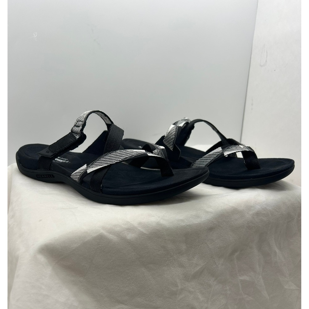 Merrell Terran Air Cushion Memory Foam Womens 10 Black White Strappy Sandals